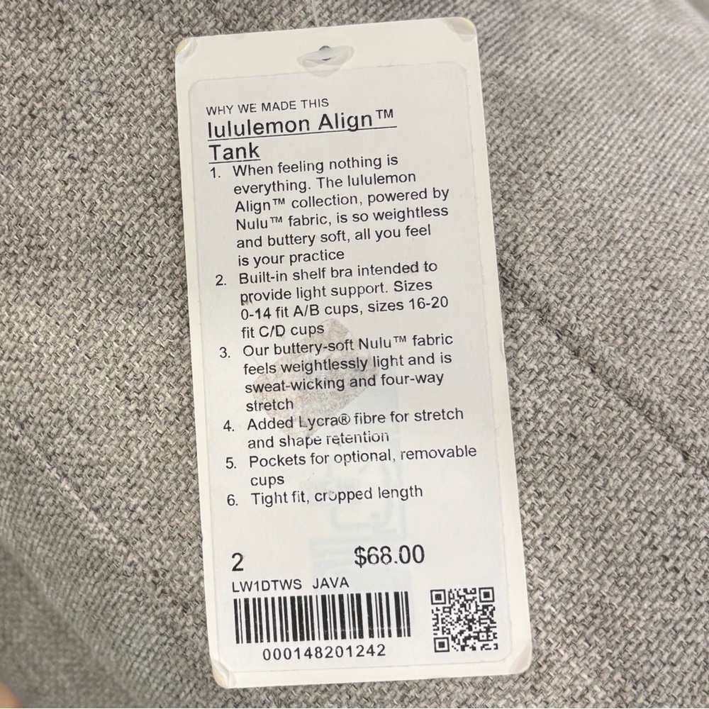 New Lululemon Align Tank Top In Java Size 2 - Picture 4 of 6